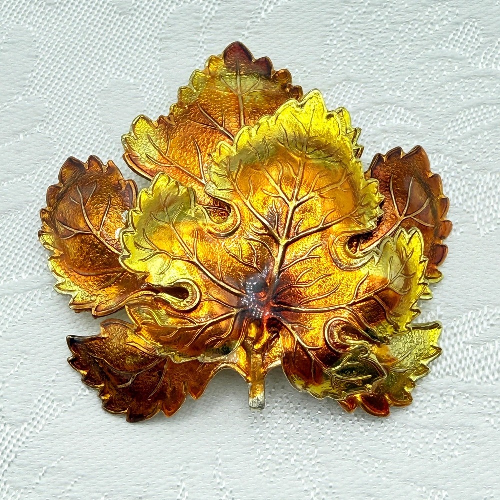 Vintage Western Germany Maple Leaf Autumnal Color Enamel Foliage Pin Brooch
